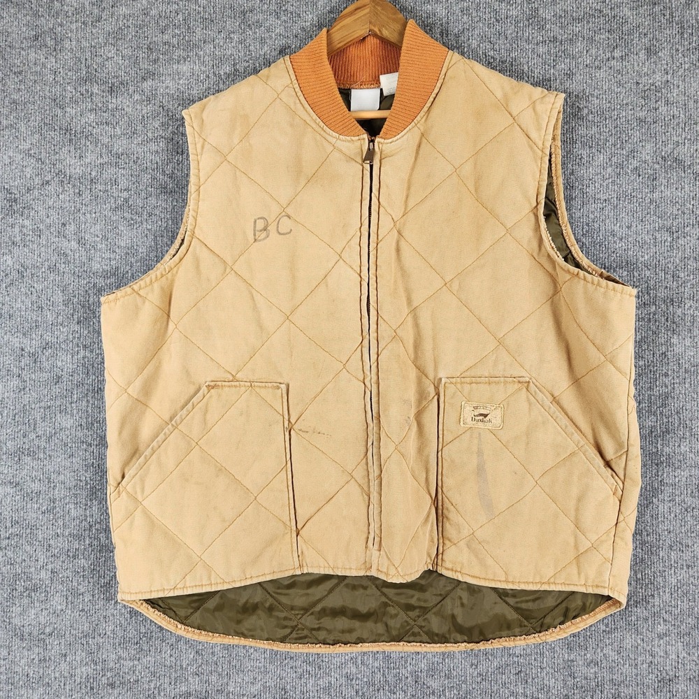 Vintage Duxbak Vest Brown Quilted Canvas Workwear Mens 2XL Zip Up